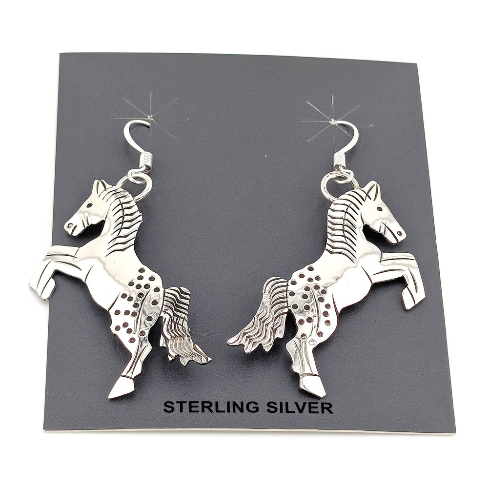 Navajo 925 Sterling Silver Earrings Handmade Horse Tribal Jewelry‎ Signed ***